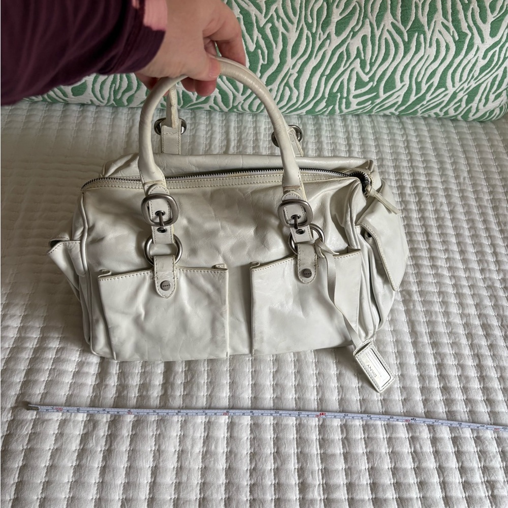 DKNY Elegant White Leather Top Handle Handbag